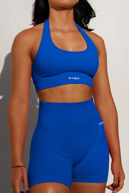 ELECTRIC BLUE DEFINE SPORTS BRA - HALTER NECK