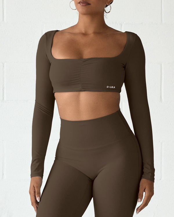 LUXE MOTION LS CROP TOP ESPRESSO