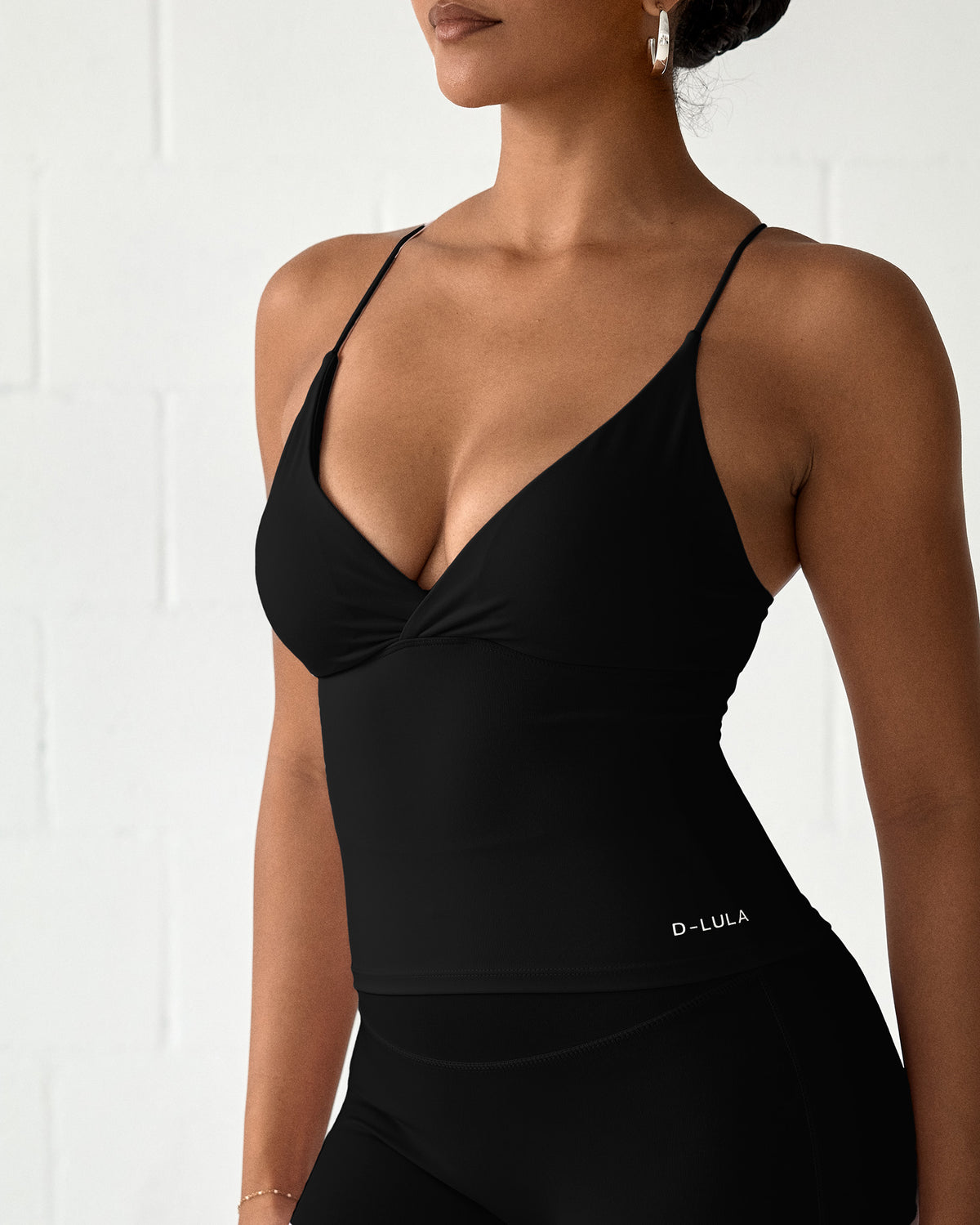 Luxe Motion Strappy Back Tank in Black, front view