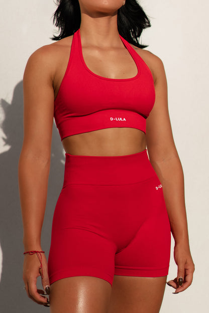 POPPY RED DEFINE SPORTS BRA - HALTER NECK