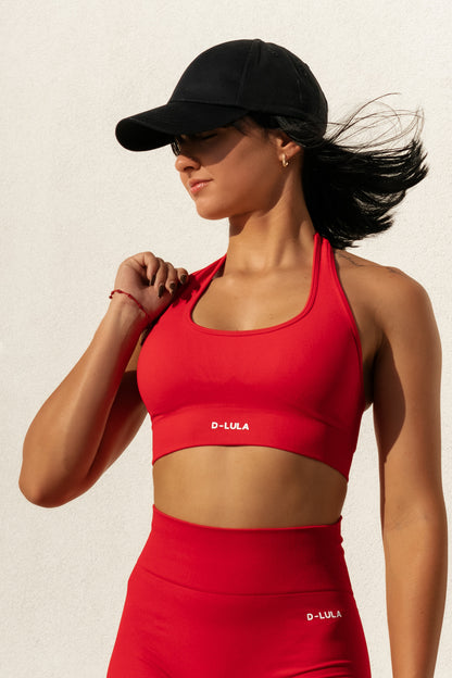 POPPY RED DEFINE SPORTS BRA - HALTER NECK